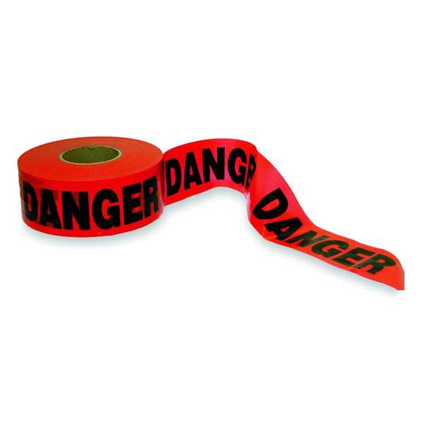 Zoro Select Barricade Tape, Danger, Red, 3 in Wide x 1000 ft Long, Polyethylene, 1.6 mil Thickness - 1N960