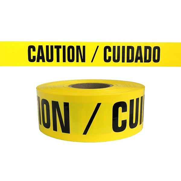 Zoro Select Barricade Tape, Caution/Cuidado, Yellow, 3 in Wide x 1,000 ft Length, Polyethylene, 2 mil - SB3102Y13-200