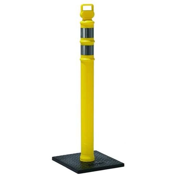 Zoro Select Delineator Post with Base, Polyethylene, 45 in H, Yellow, High-Intensity Prismatic, Grabber Top - 03-747YRBC