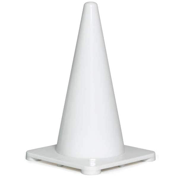 Zoro Select Traffic Cone, Polyethylene, Non-Reflective, 18 in Height, 1.5 lb, White - 1YBW7