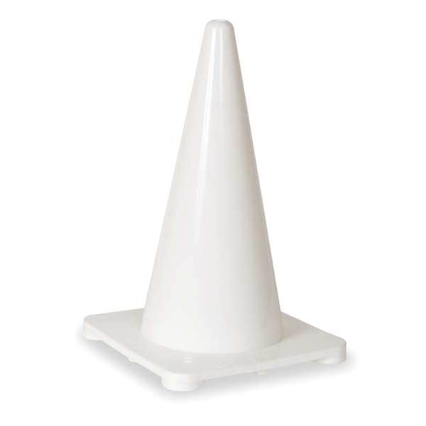 Zoro Select Traffic Cone, Polyethylene, Non-Reflective, 18 in Height, 1.5 lb, White - 1YBW7