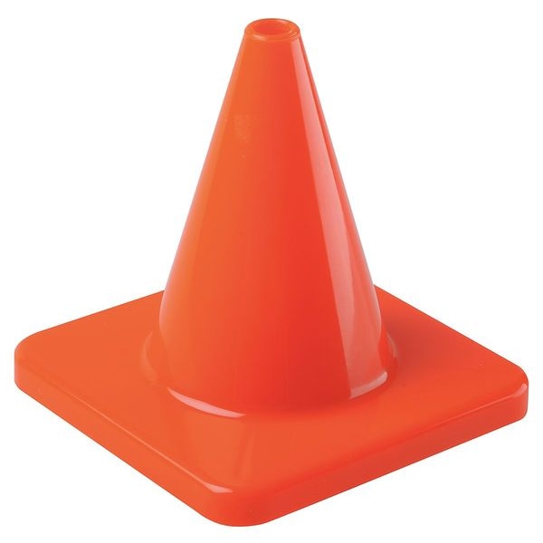 Zoro Select Traffic Cone, PVC, Non-Reflective, 4 in Height, 0.11 lb, Orange - 6FGY6