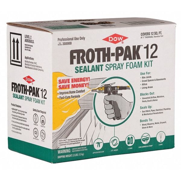 Froth-Pak Spray Foam Sealant Kit, 3 lb, Two Cylinders, Cream, Polyurethane Base, 12 - 12030014