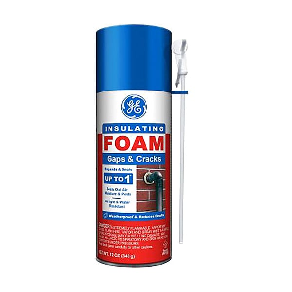Ge Spray Foam Sealant, 12 oz, Aerosol Can, Pale Yellow, Insulating Foam Gaps & Cracks - 2951819