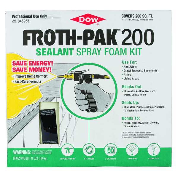 Froth-Pak Spray Foam Sealant Kit, 41 lb, Two Cylinders, Cream, Polyurethane Base, 200 - 12031949