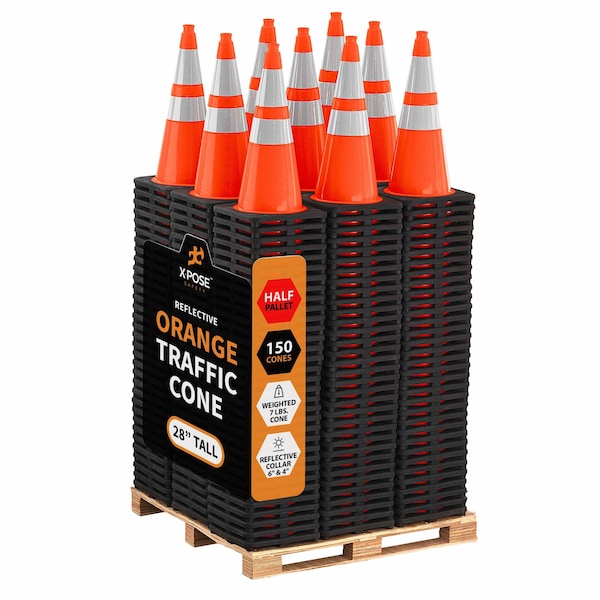 Xpose Safety Traffic Safety Cone, PVC, 28 in Height, 14 in Length, Orange - OTC28-64-HP150-X