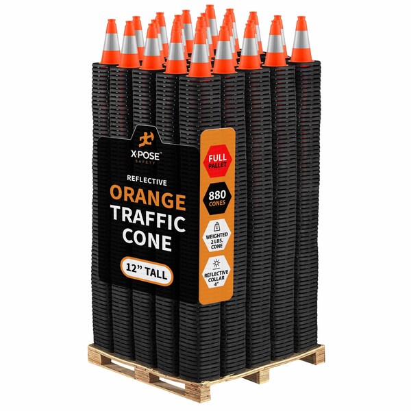 Xpose Safety Traffic Safety Cone, PVC, 12 in Height, 9 in Length, Orange - OTC12-4-FP880-X