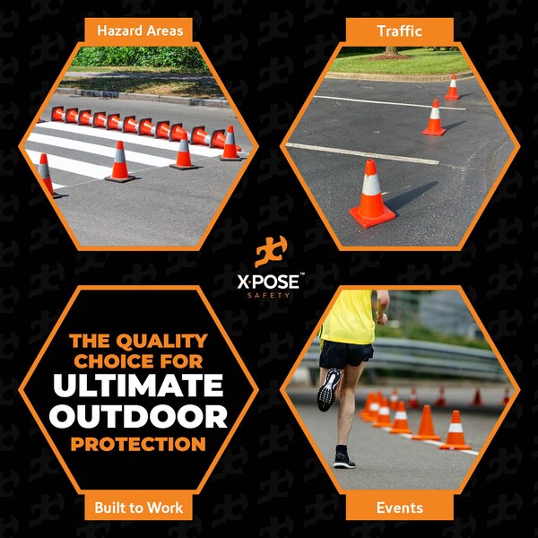 Xpose Safety Traffic Safety Cone, PVC, 12 in Height, 9 in Length, Orange - OTC12-4-FP880-X