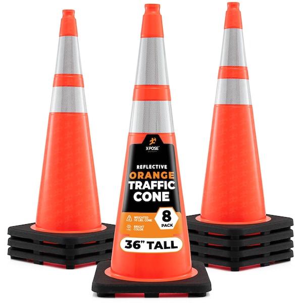 Xpose Safety Traffic Safety Cone, PVC, 36 in Height, 15 in Length, Orange - OTC36-64-8-X