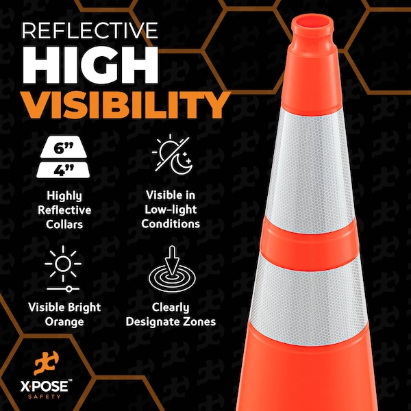 Xpose Safety Traffic Safety Cone, PVC, 36 in Height, 15 in Length, Orange - OTC36-64-8-X