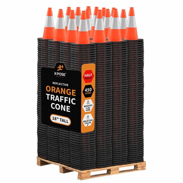Xpose Safety Traffic Safety Cone, PVC, 18 in Height, 11 in Length, Orange - OTC18-6-HP450-X