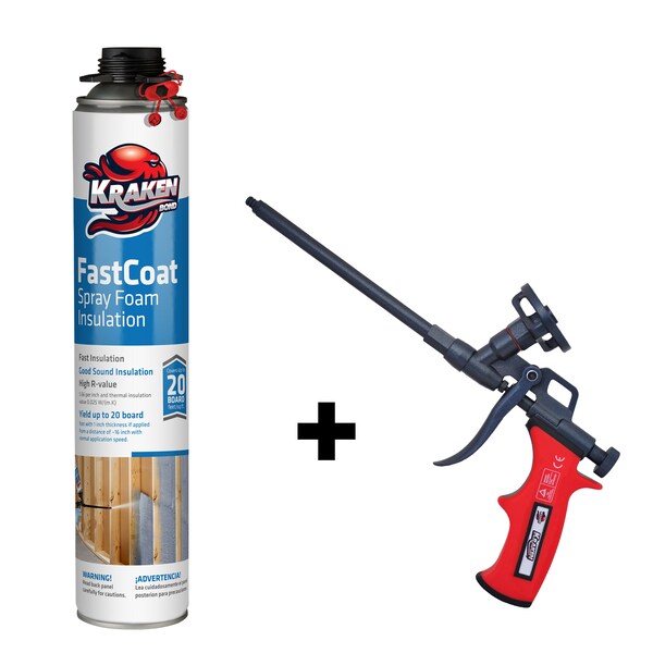 Krakenbond Krakenbond FastCoat Insulation Foam Spray, 27.1 oz, 1 Gun Use Can, 1 Spray Foam Gun, 2PK - 1FC1SG
