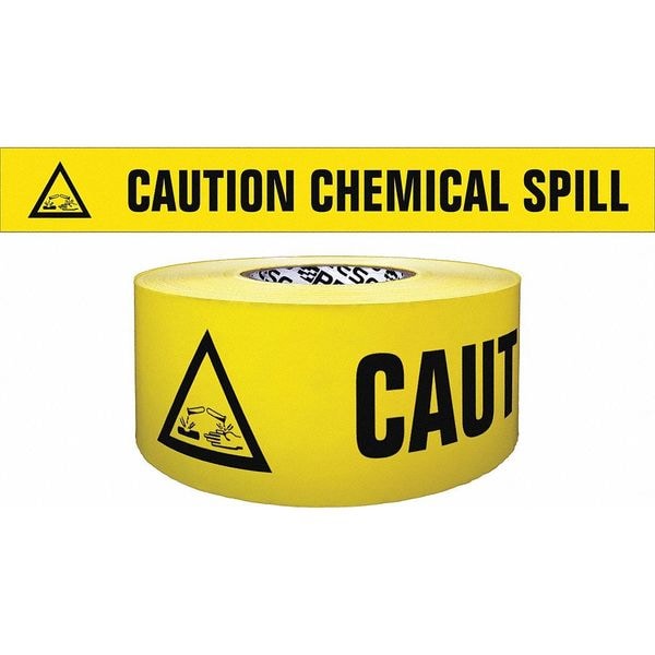 Zoro Select Barricade Tape, Caution Chemical Spill, Yellow, 3 in Wide x 500 ft Length, Polypropylene, 4 mil - B354Y340-200