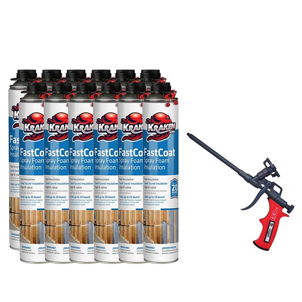 Krakenbond Krakenbond FastCoat Insulation Foam Spray, 27.1 oz, 12 Gun Use Cans, 1 Spray Foam Gun, 13PK - 12FC1SG