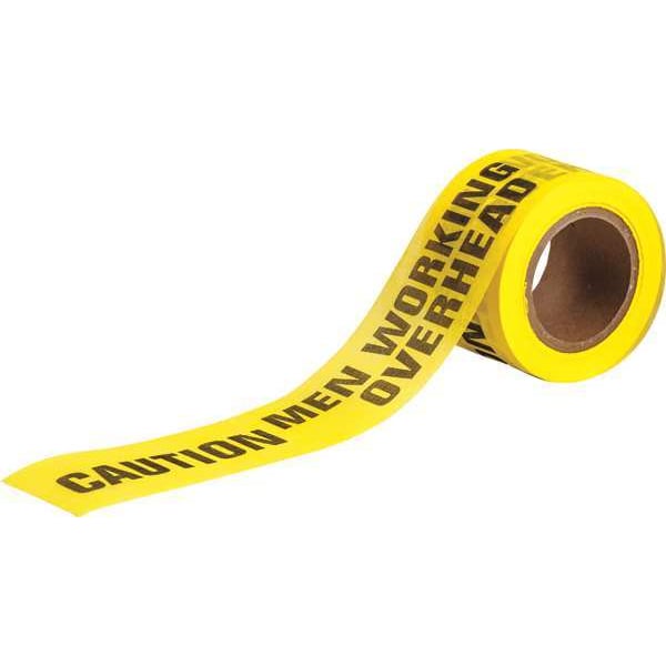 Zoro Select Barricade Tape, Caution Men Working Overhead, Yellow, 3 in Wide x 150 ft Length, Wood Fiber - 91092