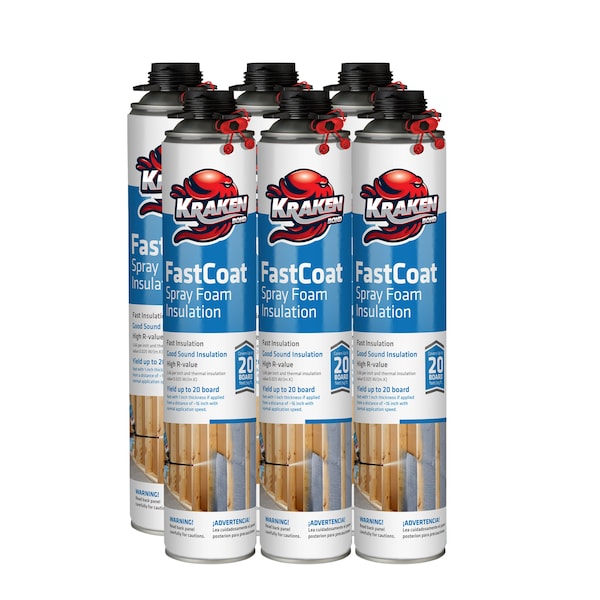 Krakenbond Krakenbond FastCoat Insulation Foam Spray, 27.1 oz, 6 Gun Use Cans, 6PK - 6FCPACK