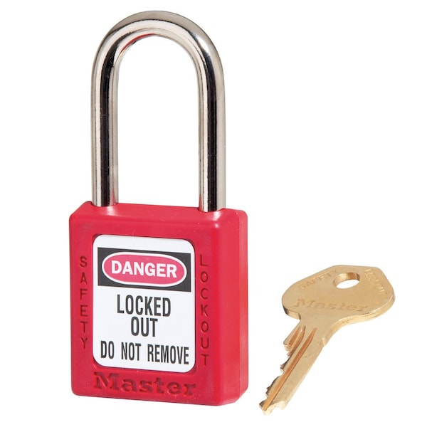 Master Lock Lockout Padlock, Keyed Different, Thermoplastic, Standard Body, Steel, Red, Pack of 1 - 410RED