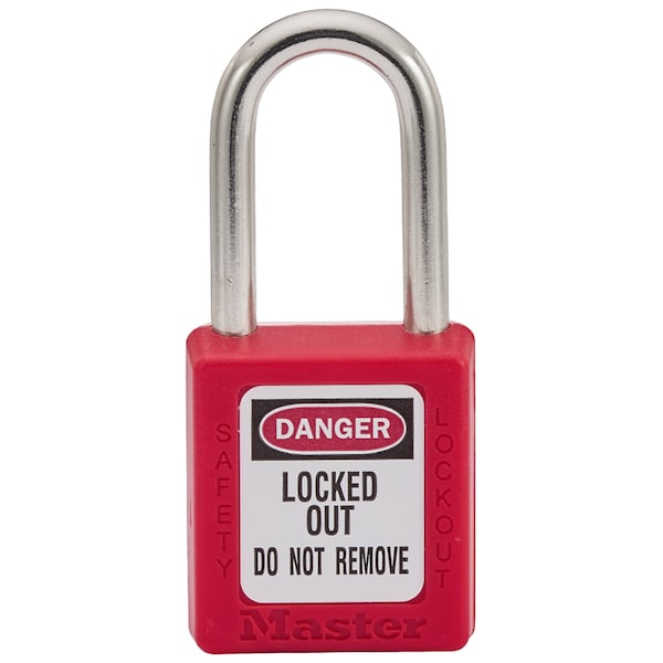 Master Lock Lockout Padlock, Keyed Different, Thermoplastic, Standard Body, Steel, Red, Pack of 1 - 410RED