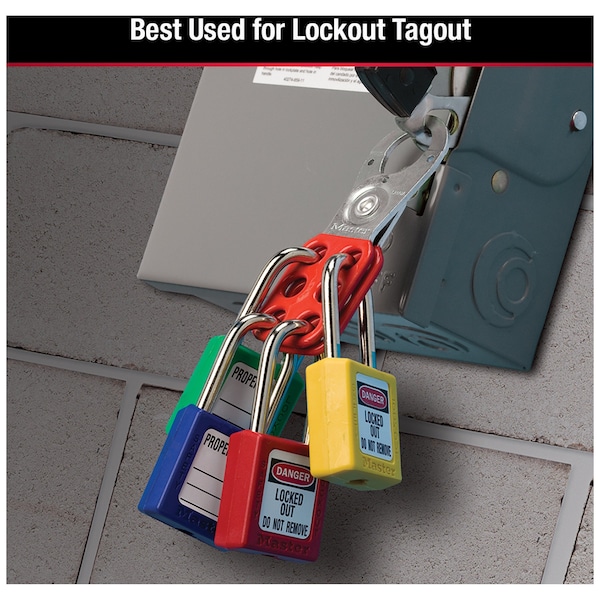 Master Lock Lockout Tagout Hasp with Vinyl-Coated Handle, 1 in Jaw Clearance, Steel, Red - 420