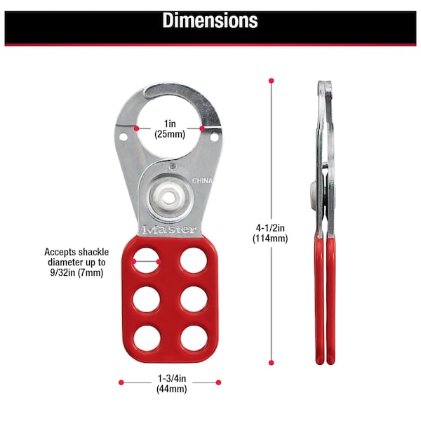 Master Lock Lockout Tagout Hasp with Vinyl-Coated Handle, 1 in Jaw Clearance, Steel, Red - 420