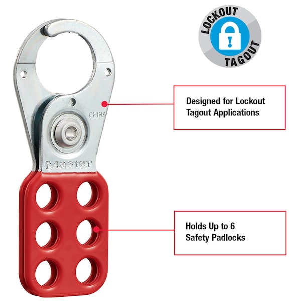 Master Lock Lockout Tagout Hasp with Vinyl-Coated Handle, 1 in Jaw Clearance, Steel, Red - 420