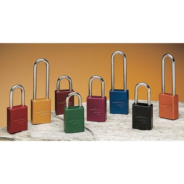 American Lock Lockout Padlock, Keyed Different, Anodized Aluminum, 1 1/2 in Shackle, Includes 2 Keys, Red - A1106RED
