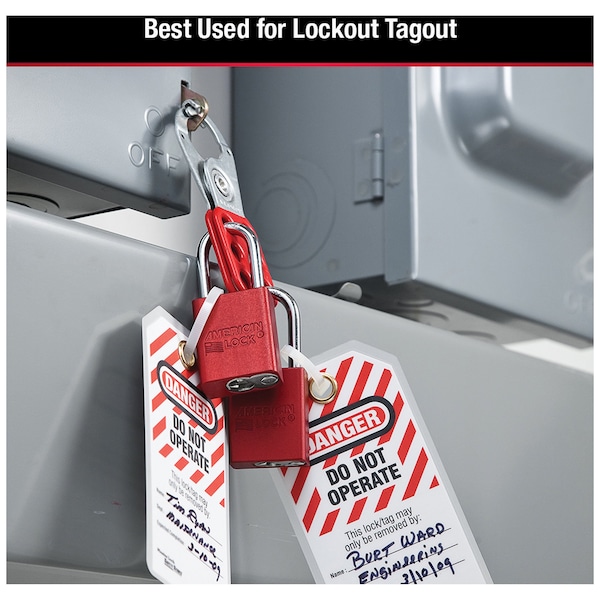 American Lock Lockout Padlock, Keyed Different, Anodized Aluminum, 1 1/2 in Shackle, Includes 2 Keys, Red - A1106RED