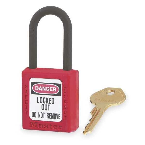 Master Lock Lockout Padlock, Keyed Different, Thermoplastic, 1 1/2 in Shackle, Polypropylene, English, Red - 406RED