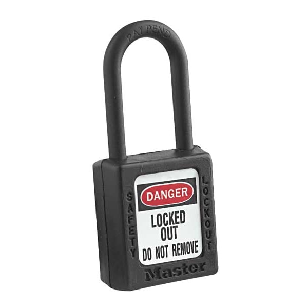 Master Lock Lockout Padlock, Keyed Different, Thermoplastic, 1 1/2 in Shackle, Polypropylene, English, Red - 406RED