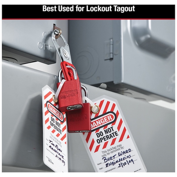 American Lock Anodized Aluminum Safety Padlock, Keyed Different, 1-1/2 in Wide with 1 in Tall Shackle, Red - A1105RED
