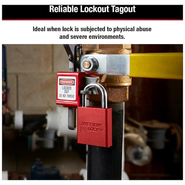 American Lock Anodized Aluminum Safety Padlock, Keyed Different, 1-1/2 in Wide with 1 in Tall Shackle, Red - A1105RED