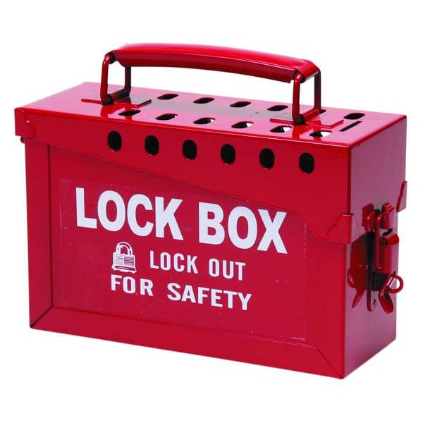 Condor Lockout Tagout Portable Group Lock Box, Steel, Hinged, 13 Padlocks, 6 in x 9 in x 3.5 in, Red - 7820