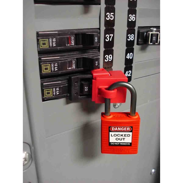 Brady Lockout Padlock, Keyed Different, Nylon, Standard Body Size, 1-3/4 in H, Red, Pack of 6 - 51339