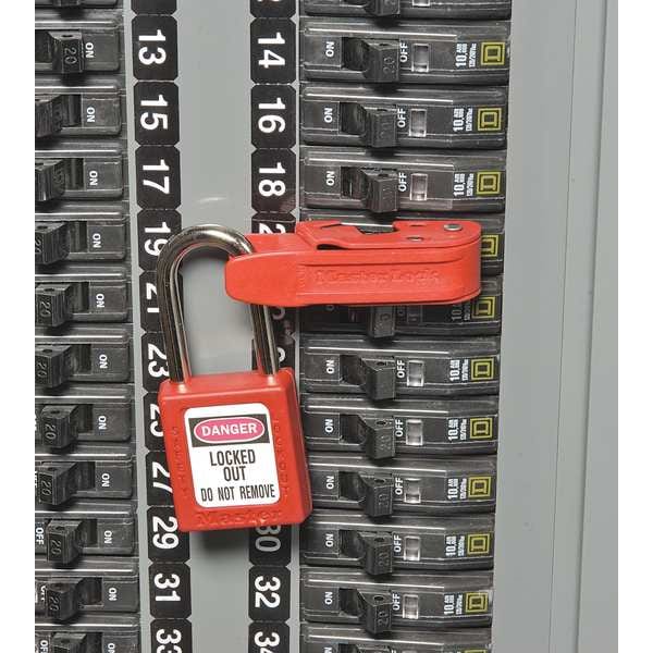 Master Lock Circuit Breaker Lockout Combo Pack, Clamp-On, For 120/277V AC Volt, Steel, Red - 506