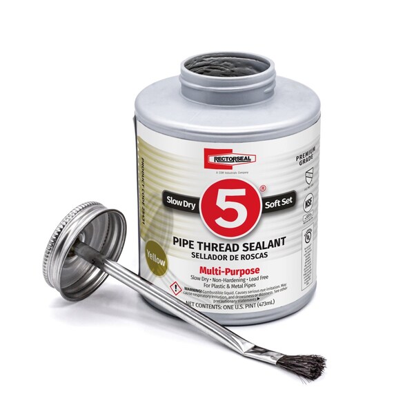 Rectorseal 25431 No. 5 16oz. Brush Top Yellow Pipe Thread Sealant - 460006
