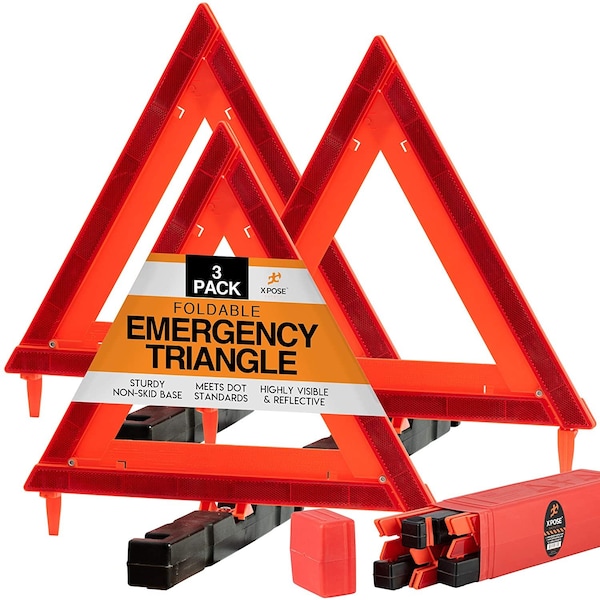 Xpose Safety 4-Piece Emergency Roadside Kit Reflective Triangles w/Storage Case, 3PK - WTR-3