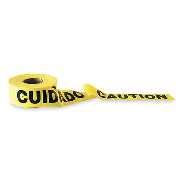 Zoro Select Barricade Tape, Caution/Cuidado, 3 in Wide x 1000 ft Long, Polyethylene, 1.6 mil Thickness - 1N922