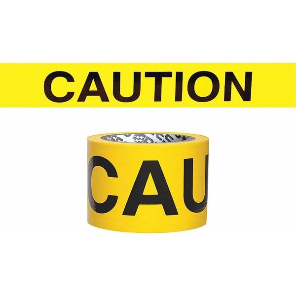 Zoro Select Barricade Tape, Caution, Yellow, 3 in Wide x 200 ft Length, Polyethylene, 3 mil - B323Y16-200
