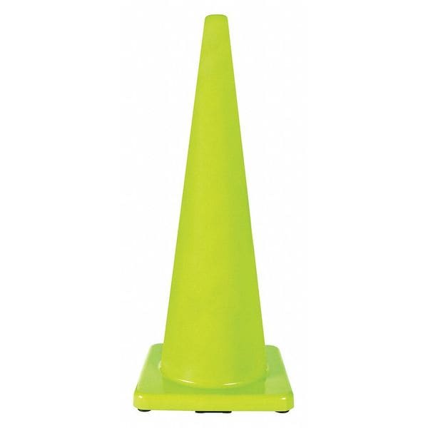 Zoro Select Traffic Cone, PVC, Non-Reflective, 36 in Height, 10 lb, Lime - 6FHA5