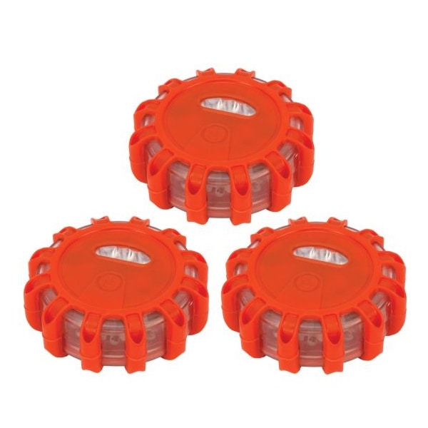 Perform Tool Safety Flare Red LED Road Flares; With Magnetic Back; Set Of 3; With Swivel Hook And Mesh Storage - W2383