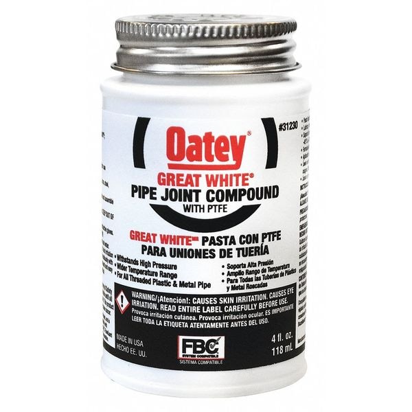 Oatey Pipe Thread Sealant 4 fl oz, Brush-Top Can, Great White Pipe Joint Compound, White, Liquid - 31230