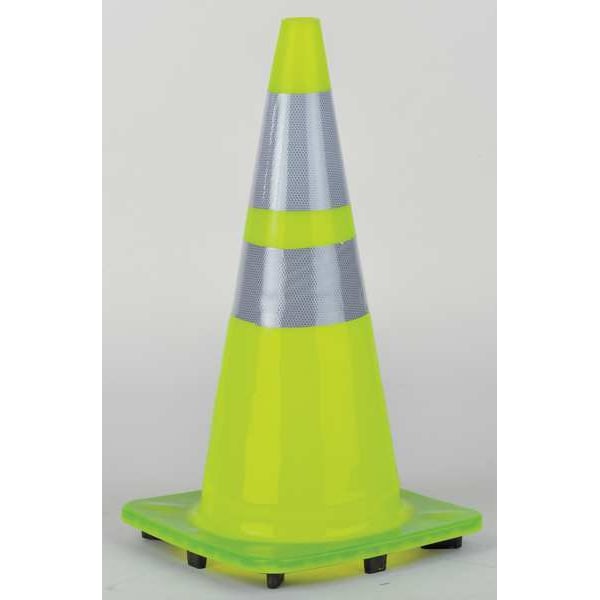 Zoro Select Traffic Cone, PVC, High-Intensity Prismatic, 28 in Height, 7 lb, Lime - 6FHA7
