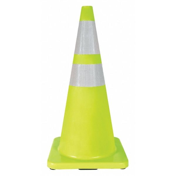 Zoro Select Traffic Cone, PVC, High-Intensity Prismatic, 28 in Height, 7 lb, Lime - 6FHA7