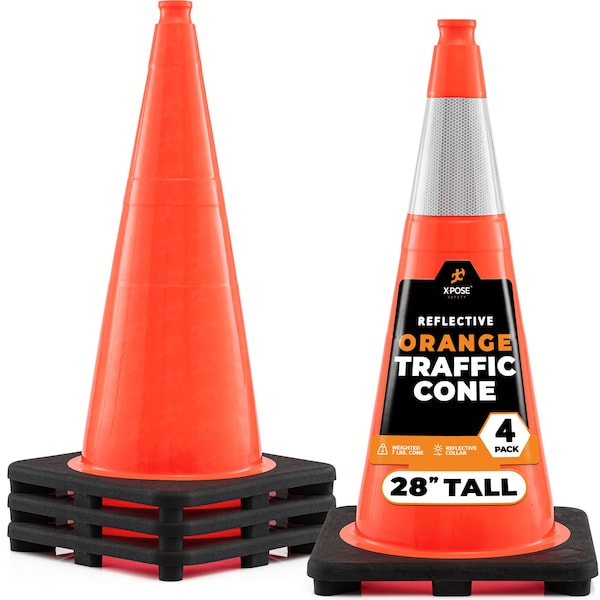 Xpose Safety Traffic Cone, PVC, 28" Height, Orange - OTC28-6-4-X-S