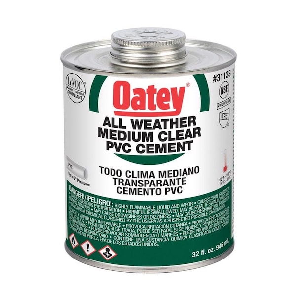 Oatey Clear Cement For PVC, All Weather, 32 oz. - 31133
