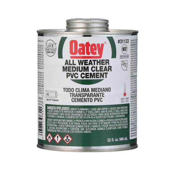 Oatey Clear Cement For PVC, All Weather, 32 oz. - 31133