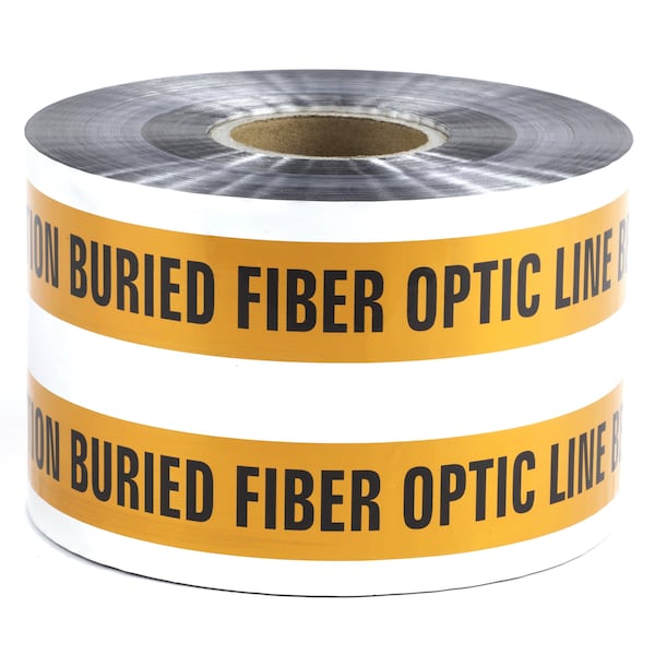 Dottie Detectable Warning Tape, Caution Buried Fiber Optic Line Below, Orange, Foil Bonded Polyethylene - DU610