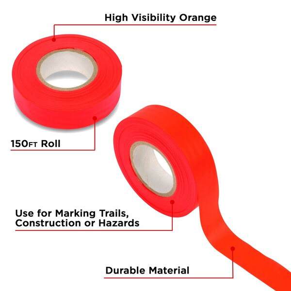 Allen Co Flagging Tape, Orange, .787 in Wide x 1800 in Length, Polyester - 460