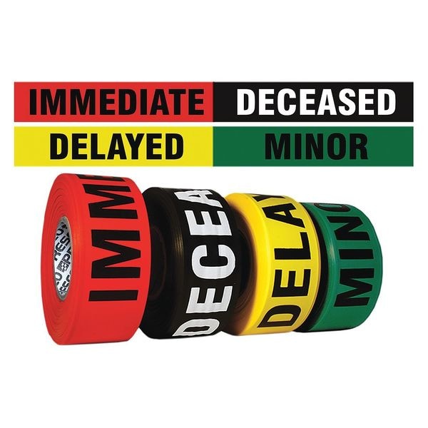 Zoro Select Flagging Tape, Deceased, Delayed, Immediate, Minor, Black, Green, Red, Yellow, 1 1/2 in Wide x - CUMULTI-200