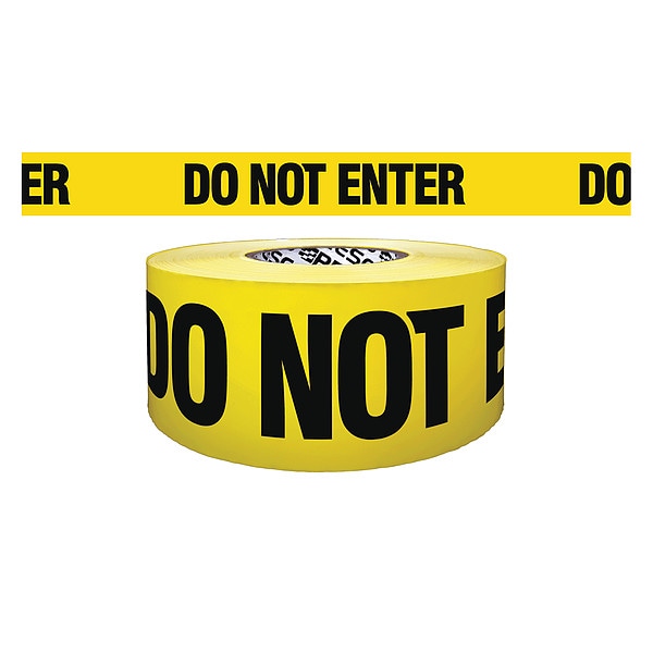 Zoro Select Barricade Tape, Do Not Enter, Yellow, 3 in Wide x 500 ft Length, Polypropylene, 4 mil - B354Y1828-200
